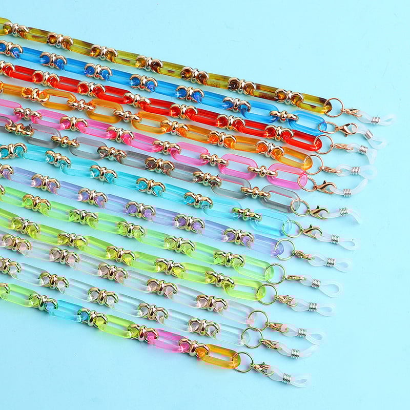 Színes átlátszó link akril szemüvegek lánc nyakláncok tartó zsinór napszemüveg láncok női maszk lógó nyakpánt kötél