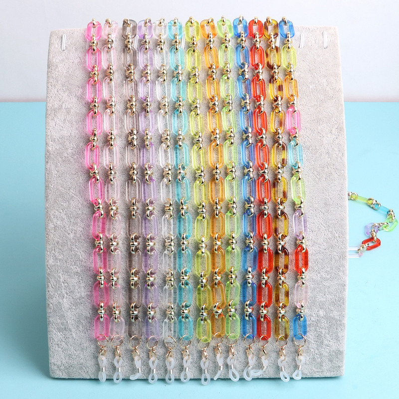 Színes átlátszó link akril szemüvegek lánc nyakláncok tartó zsinór napszemüveg láncok női maszk lógó nyakpánt kötél