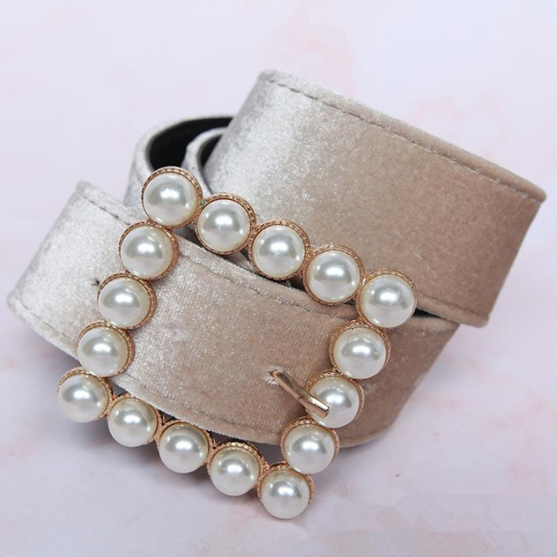 Europski i američki trend Red Velvet Pearl Button Modni ženski remeni Dizajnerski visokokvalitetni flanelski crveno-crni sivo-bijeli remen