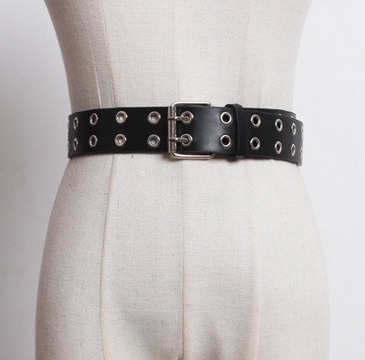 Remeni novog dizajna za žene punk srebrna igla kopča remen šuplja zakovica umjetna koža meka crna traperica oko struka traperice haljina dvoslojna