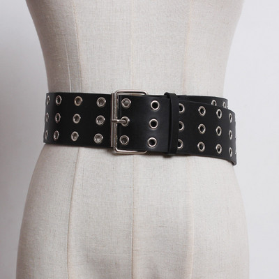 Remeni novog dizajna za žene punk srebrna igla kopča remen šuplja zakovica umjetna koža meka crna traperica oko struka traperice haljina dvoslojna