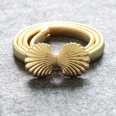 Ženski zlatni pojas od školjke, novi elastični pojasevi s metalnom kopčom za žene, rastezljivi struk, lanac, pojas, ženska haljina, moda