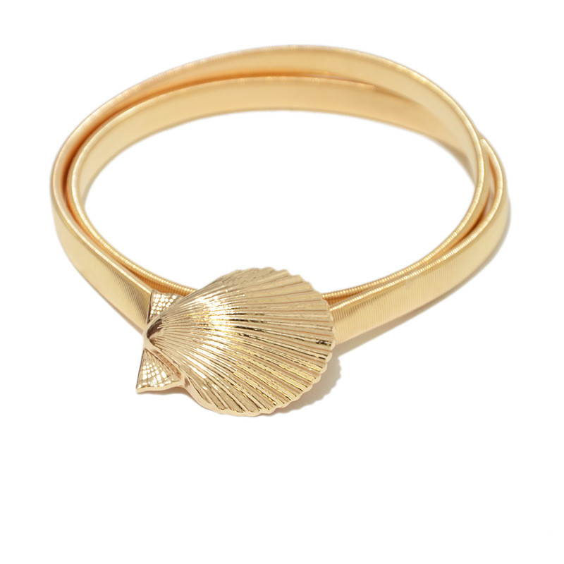 Ženski zlatni pojas od školjke, novi elastični pojasevi s metalnom kopčom za žene, rastezljivi struk, lanac, pojas, ženska haljina, moda