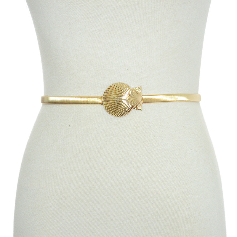 Ženski zlatni pojas od školjke, novi elastični pojasevi s metalnom kopčom za žene, rastezljivi struk, lanac, pojas, ženska haljina, moda