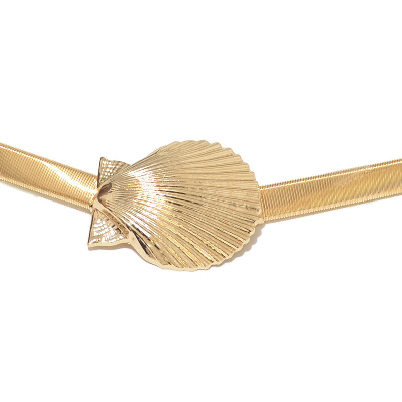 Ženski zlatni pojas od školjke, novi elastični pojasevi s metalnom kopčom za žene, rastezljivi struk, lanac, pojas, ženska haljina, moda