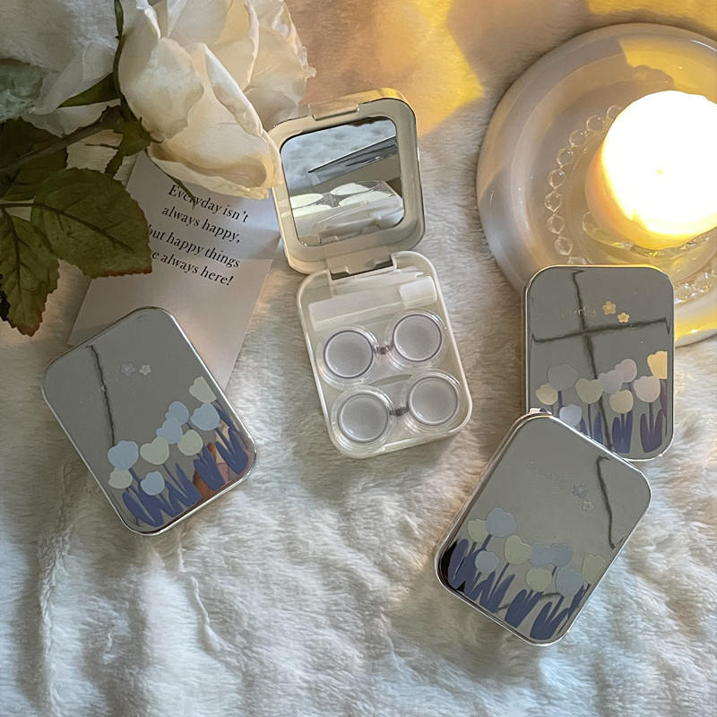 Kaasaskantav kontaktläätsede ümbris Hõbedane armas kontaktläätsede karp, õpilaste tüdrukute väike kontaktläätsede karp hulgimüük