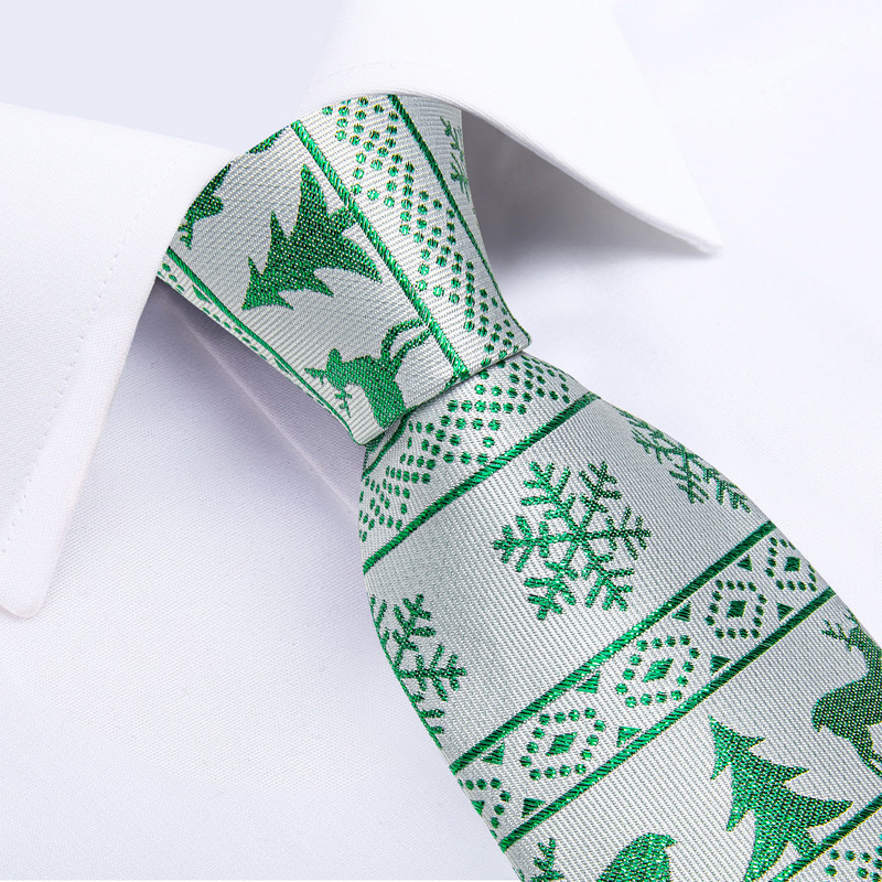 Božićni set kravata za muškarce Zelena pahuljica Print Jacquard tkana kravata Set džepnih četvrtastih manžeta Dodaci za zabavu Poklon