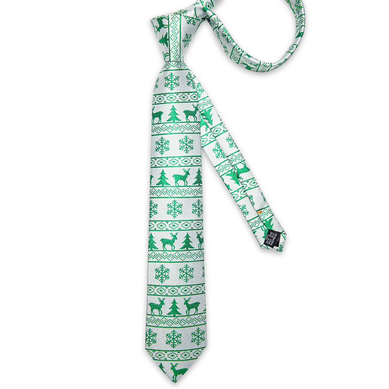 Božićni set kravata za muškarce Zelena pahuljica Print Jacquard tkana kravata Set džepnih četvrtastih manžeta Dodaci za zabavu Poklon