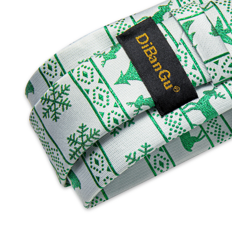 Božićni set kravata za muškarce Zelena pahuljica Print Jacquard tkana kravata Set džepnih četvrtastih manžeta Dodaci za zabavu Poklon