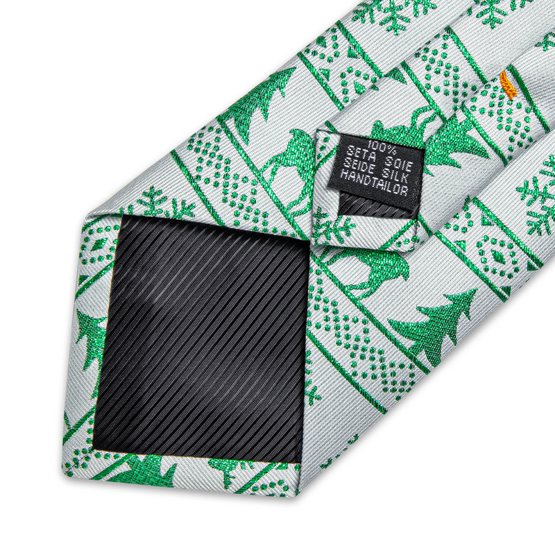 Božićni set kravata za muškarce Zelena pahuljica Print Jacquard tkana kravata Set džepnih četvrtastih manžeta Dodaci za zabavu Poklon