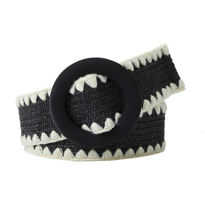 Beltox női divatos öv szalmából szőtt elasztikus széles pánt hozzáillő kerek csattal