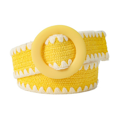 Beltox női divatos öv szalmából szőtt elasztikus széles pánt hozzáillő kerek csattal