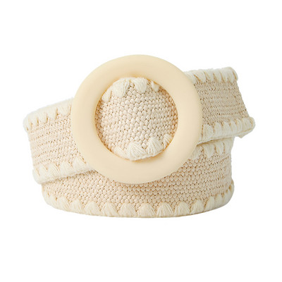 Beltox női divatos öv szalmából szőtt elasztikus széles pánt hozzáillő kerek csattal