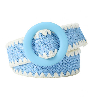 Beltox női divatos öv szalmából szőtt elasztikus széles pánt hozzáillő kerek csattal