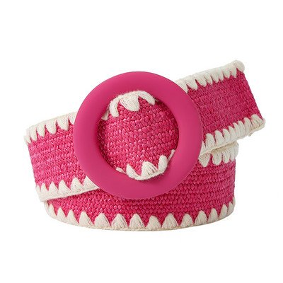 Beltox női divatos öv szalmából szőtt elasztikus széles pánt hozzáillő kerek csattal