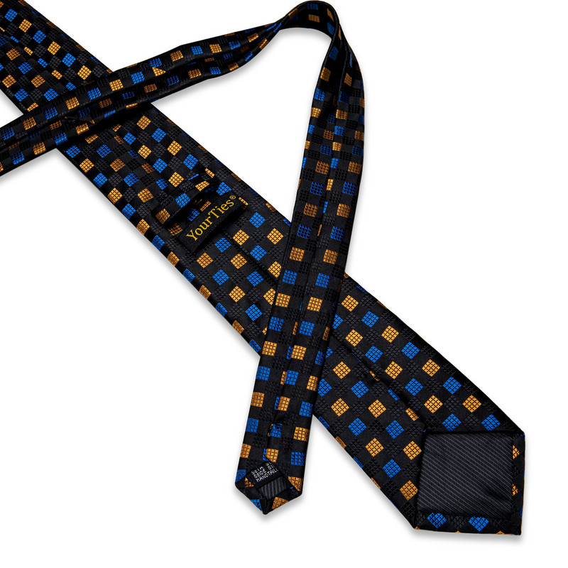 Disainer siidmust lips kuldse ja sinise pleediga igapäevaselt kandvale mehele Luksuslik meeste lips, pulmapidu, moekas meeste aksessuaar