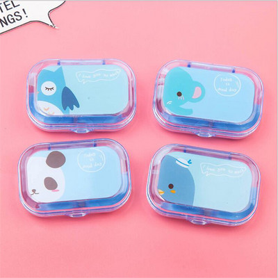 Cutie pentru lentile de contact cu desene animate drăguțe cu oglindă Cutie pentru lentile de contact drăguță pătrată Femei Fete Kit lentile de contact de călătorie Cutie container