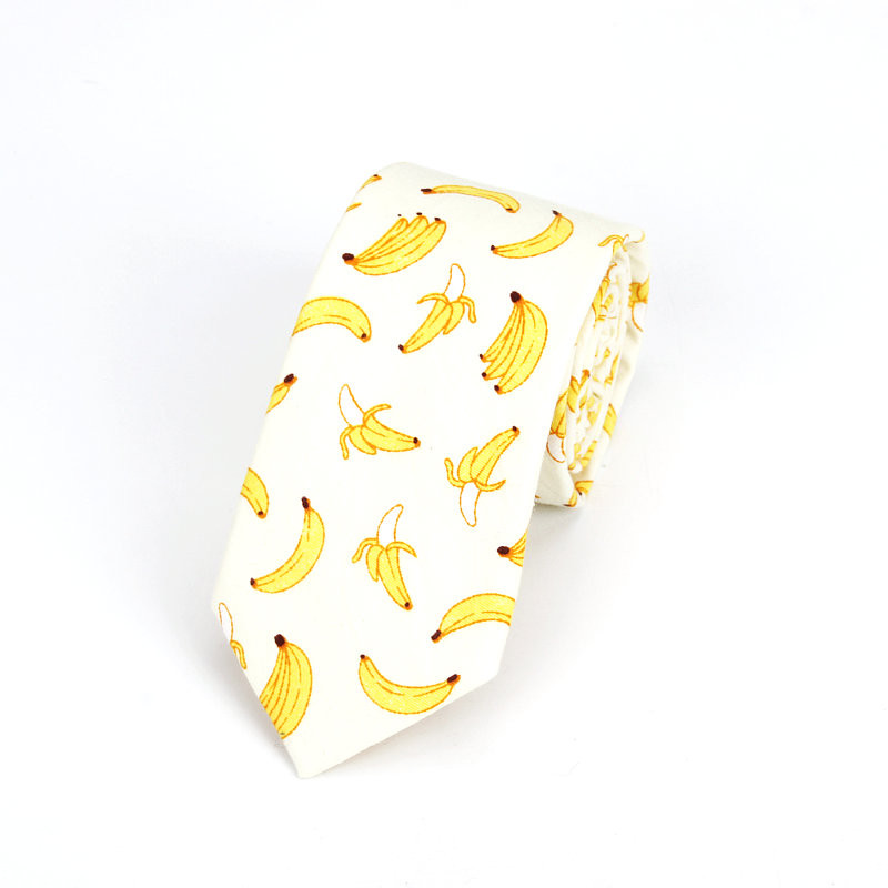 2019 vadonatúj, melegen eladó férfi divatos banán körte nyakkendők férfinak alkalmi vékony, fára nyomtatott felnőtt férfi nyakkendő Corabtas