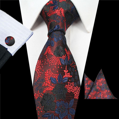 Ricnais divat virágos 7 cm-es nyakkendő szett sárga piros zseb négyzet mandzsettagombok nyakkendő készletek férfiaknak üzleti esküvői kiegészítők ajándékok