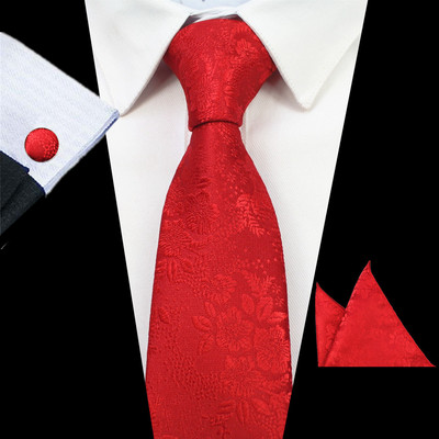 Ricnais divat virágos 7 cm-es nyakkendő szett sárga piros zseb négyzet mandzsettagombok nyakkendő készletek férfiaknak üzleti esküvői kiegészítők ajándékok