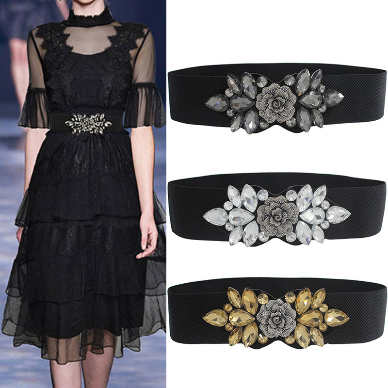 Luksuslik kivist kleidirihmad Naiste värvilised kristallist elastne vöökoht Moodne naiste korsett Sügistalvise kleidi aksessuaarid