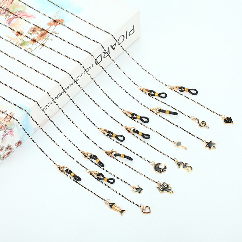 Nova moda Mjesečev privjesak Crni lanac za naočale za žene Cool Girls Sunčane naočale Ladyard Kabel za naočale Maska Traka za vrat Nakit Poklon