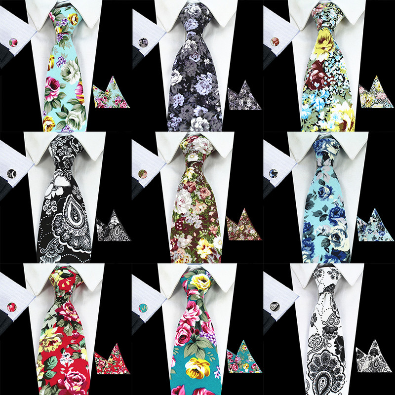RBOCOTT Set de cravate din bumbac, design nou, 8 cm, cravate florale, batistă și butoni, pentru petrecere de nuntă, cu imprimare, cravate pentru bărbați