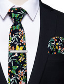 Pamučna kravata s uzorkom leptira za muškarce, svatove, klasična crna cvjetna kravata s džepnim kvadratom, kopča corbatas para hombre