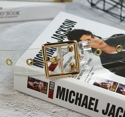 Ženski prozirni remen s punim ušicama Ženski dizajnerski punk zakovice s kopčom na struku od smole Plastične PVC traperice za hlače Prozirni pojasevi