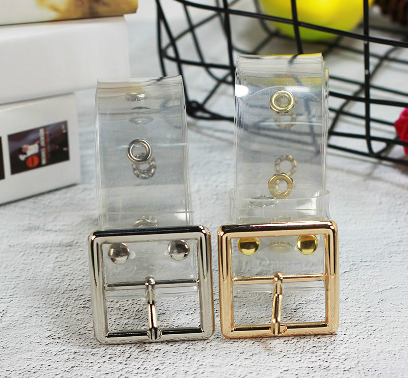 Ženski prozirni remen s punim ušicama Ženski dizajnerski punk zakovice s kopčom na struku od smole Plastične PVC traperice za hlače Prozirni pojasevi