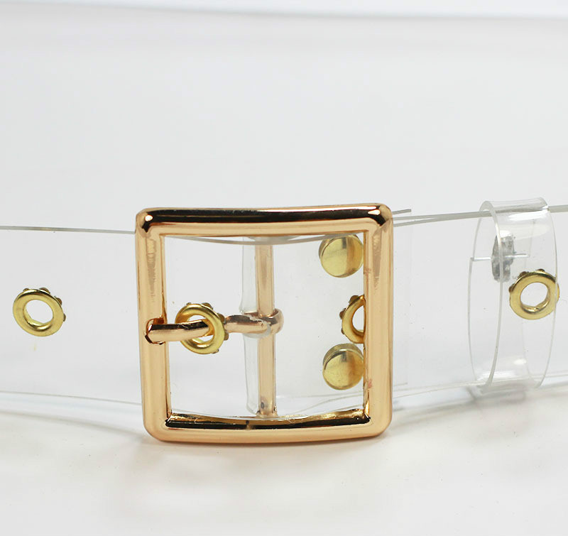 Ženski prozirni remen s punim ušicama Ženski dizajnerski punk zakovice s kopčom na struku od smole Plastične PVC traperice za hlače Prozirni pojasevi