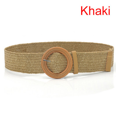 Női fonott rugalmas öv Vintage Bohe szalma csatos öv női kötött öves ruha öv kerek négyzet fa alkalmi felnőtt masszív