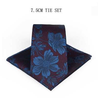 Divatos 7,5 cm-es pamut virágos férfi nyakkendő zseb négyzet alakú és nyomott nyakkendő szett férfiaknak esküvői kiegészítők zsebkendő nyakkendő férfi ajándék