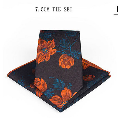 Divatos 7,5 cm-es pamut virágos férfi nyakkendő zseb négyzet alakú és nyomott nyakkendő szett férfiaknak esküvői kiegészítők zsebkendő nyakkendő férfi ajándék