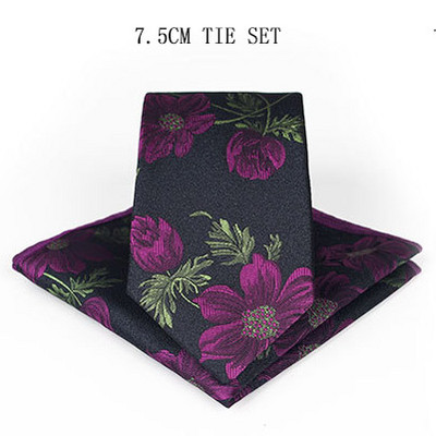 Divatos 7,5 cm-es pamut virágos férfi nyakkendő zseb négyzet alakú és nyomott nyakkendő szett férfiaknak esküvői kiegészítők zsebkendő nyakkendő férfi ajándék