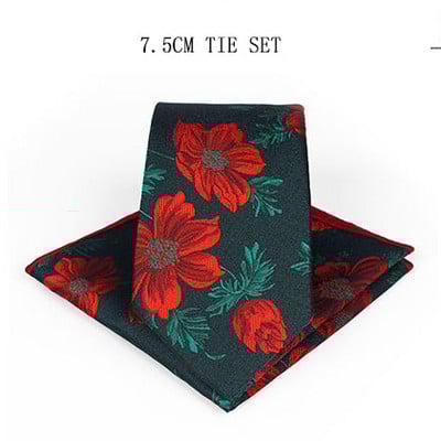 Divatos 7,5 cm-es pamut virágos férfi nyakkendő zseb négyzet alakú és nyomott nyakkendő szett férfiaknak esküvői kiegészítők zsebkendő nyakkendő férfi ajándék