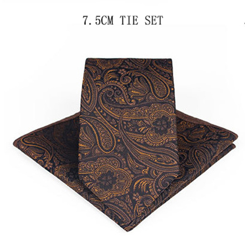 Divatos 7,5 cm-es pamut virágos férfi nyakkendő zseb négyzet alakú és nyomott nyakkendő szett férfiaknak esküvői kiegészítők zsebkendő nyakkendő férfi ajándék