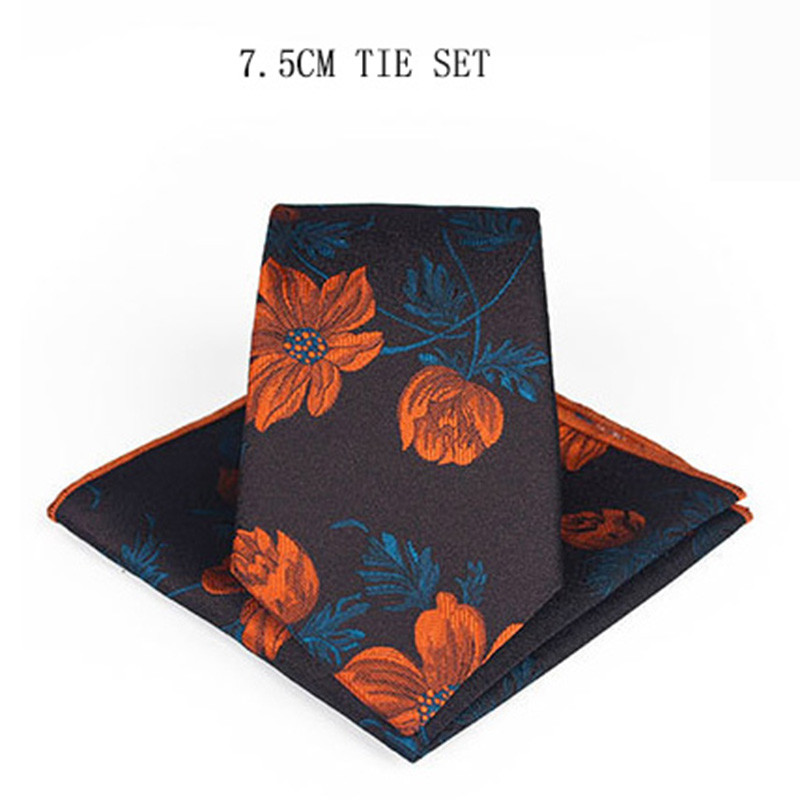 Divatos 7,5 cm-es pamut virágos férfi nyakkendő zseb négyzet alakú és nyomott nyakkendő szett férfiaknak esküvői kiegészítők zsebkendő nyakkendő férfi ajándék