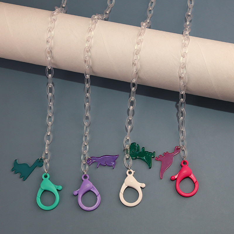 2022 új átlátszó akril gyerekmaszkok lánc szemüvegek láncok rajzfilm cukorka színű dinoszaurusz maszk akasztókötél gyerekeknek tanulóknak