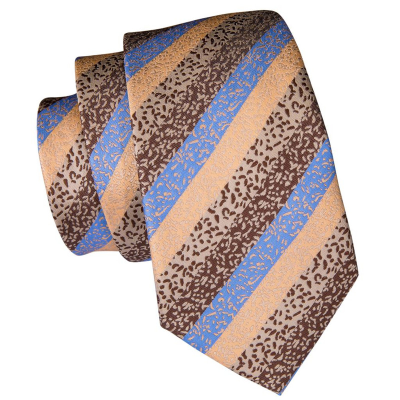 Barna, kék csíkos selyem esküvői nyakkendő férfiaknak Handky mandzsettagomb Ajándék férfi nyakkendő Divattervezés Üzleti Party Dropshiping Hi-Tie