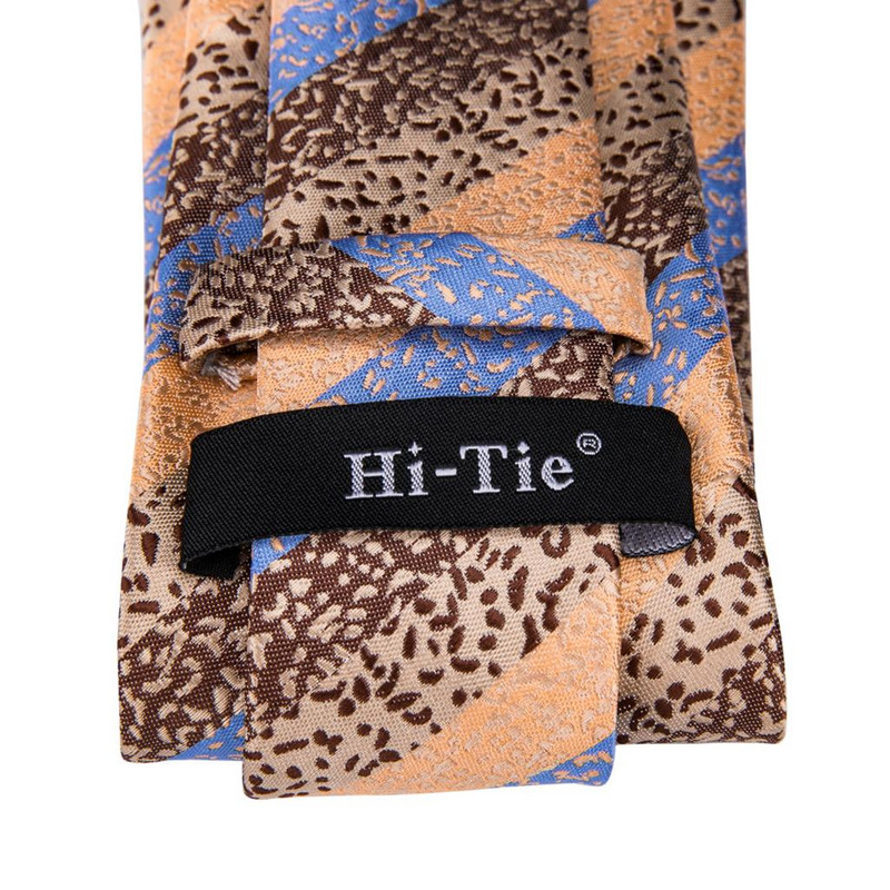 Barna, kék csíkos selyem esküvői nyakkendő férfiaknak Handky mandzsettagomb Ajándék férfi nyakkendő Divattervezés Üzleti Party Dropshiping Hi-Tie