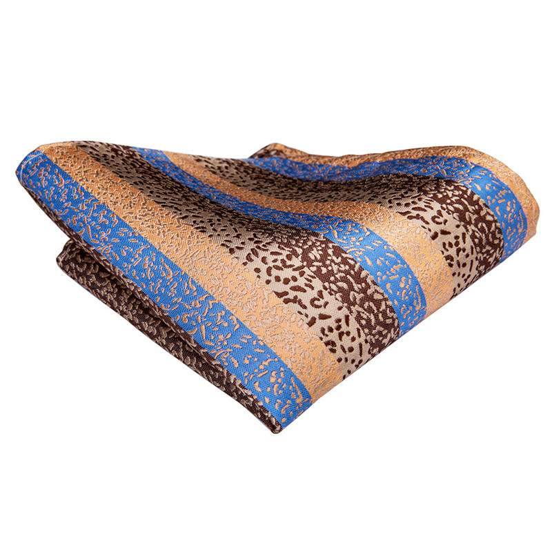 Barna, kék csíkos selyem esküvői nyakkendő férfiaknak Handky mandzsettagomb Ajándék férfi nyakkendő Divattervezés Üzleti Party Dropshiping Hi-Tie