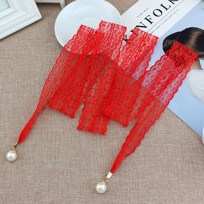 Curele de modă pentru femei dantelă brâu gol cu perle subțiri frânghie pentru rochii ciucuri centură centură nod decorată panglică îngustă negru