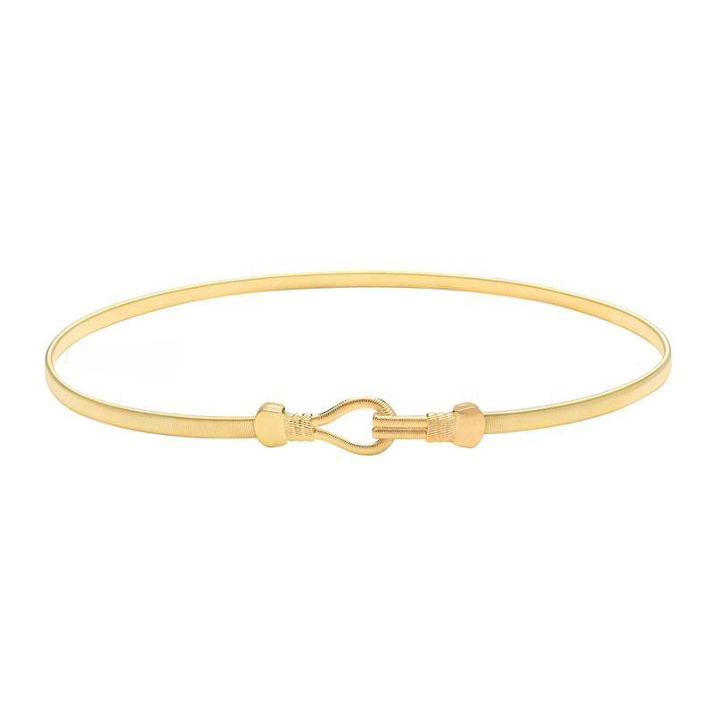 Divat ezüst fém rugalmas deréklánc öv Lady luxus derékpánt Elegáns cintos femininos 2 színes női övek bg-038