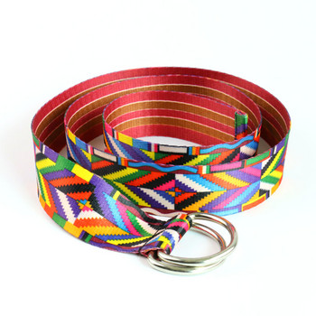 HUOBAO Fashion Rainbow Ζώνες Μέσης Δ Δαχτυλίδι Casual Boho Geometric Aztec τζιν Ζώνη καμβά για γυναίκες Ανδρικά