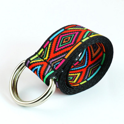 HUOBAO divatos szivárványos deréköv D gyűrű alkalmi Boho geometrikus azték nyomtatott farmer vászon öv női férfiaknak