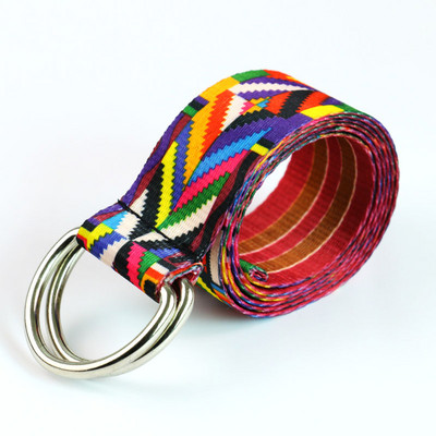 HUOBAO divatos szivárványos deréköv D gyűrű alkalmi Boho geometrikus azték nyomtatott farmer vászon öv női férfiaknak