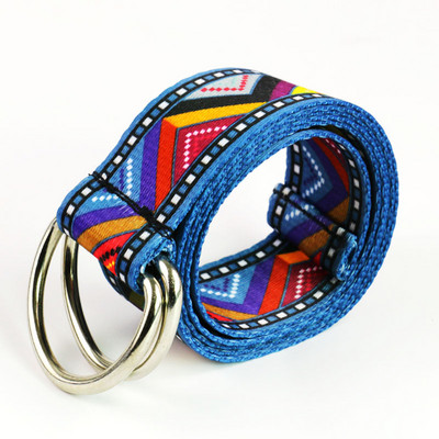 HUOBAO divatos szivárványos deréköv D gyűrű alkalmi Boho geometrikus azték nyomtatott farmer vászon öv női férfiaknak