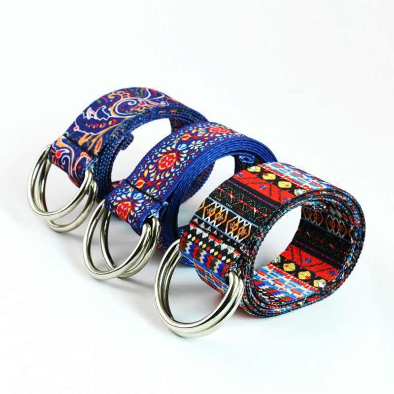 HUOBAO divatos szivárványos deréköv D gyűrű alkalmi Boho geometrikus azték nyomtatott farmer vászon öv női férfiaknak