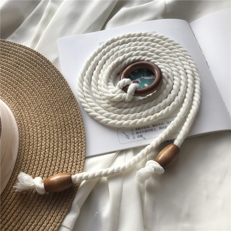 Női deréköv finom szövésű fonott bojt kötél Egyszerű pamut szál derékpánt ruhapántok Ladeis vintage deréklánc